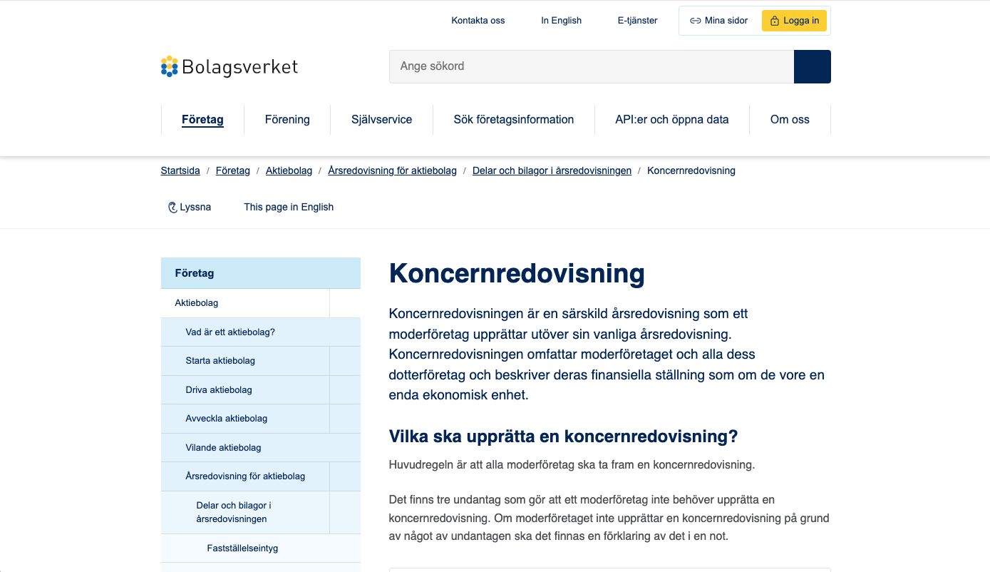 Grunderna i att redovisa en koncern